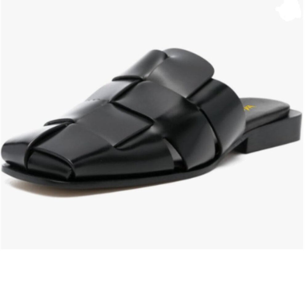 Wo Wagas Black Versatile Closed Square Toe Mules Slip On Chunky Low Heel Shoes